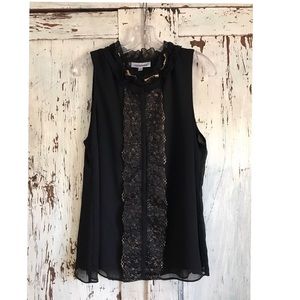 JENNIFER LOPEZ Black Lace Gold Sleeveless Blouse